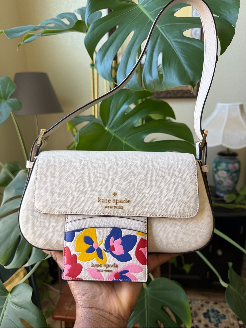Kate Spade Madison Cream Shoulder Bag with Floral Card Case